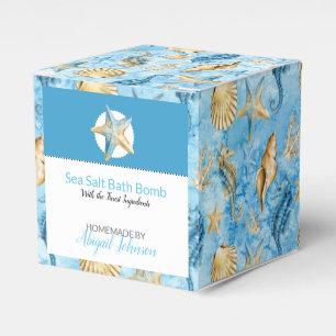 Blue Watercolor Starfish Seahorse Shells Bath Bomb Favor Boxes