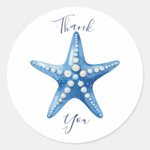 Blue Watercolor Starfish Thank You Classic Round Sticker
