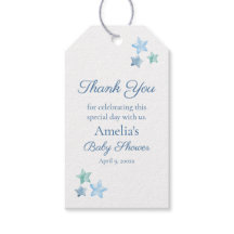 Blue Watercolor Stars Baby Shower Favor Gift Tag