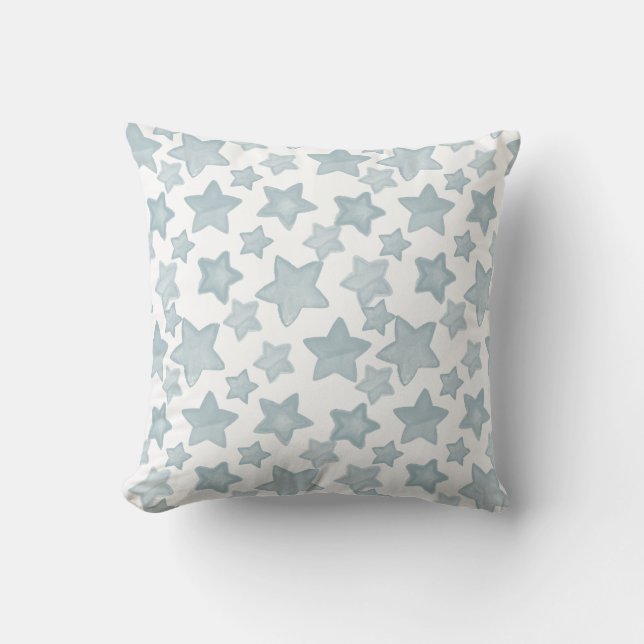 Blue Watercolor Stars Throw Pillow (Front)