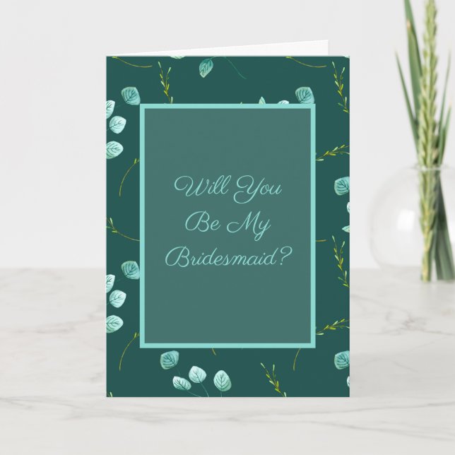 Blue Watercolor Stems Will You Be My Bridesmaid? Card (Front)