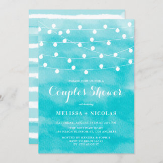Blue Watercolor | String Lights Couples Shower Invitation