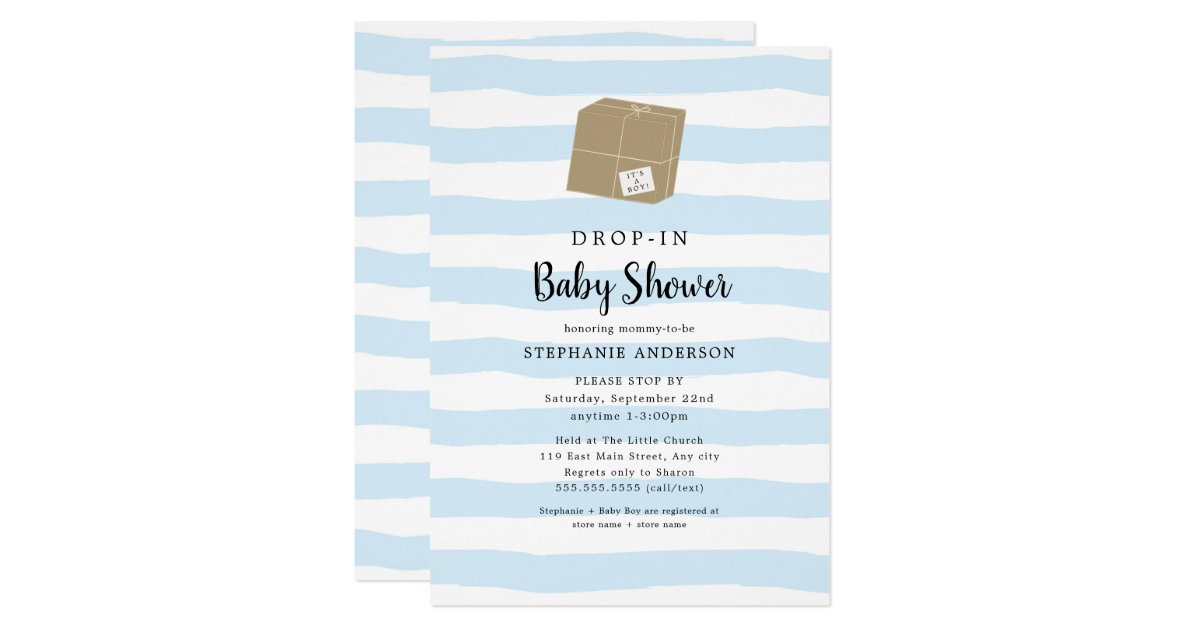 Blue Watercolor Stripe DROP-IN Boy Baby Shower Invitation | Zazzle.com