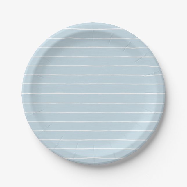 Blue Watercolor Stripe Paper Plates (Front)