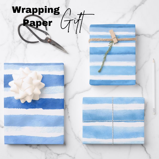 Blue Watercolor Stripe Wrapping Paper Sheets (Blue Watercolor Stripe Wrapping Paper Sheets)