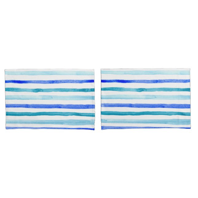 Blue Watercolor Striped Pillow Case (Front-Set)