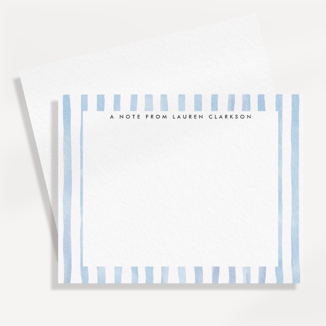 Blue Watercolor Striped Stationery Note Card (Creator Uploaded)