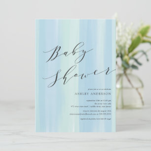 Blue Watercolor Stripes Baby Shower Invitation