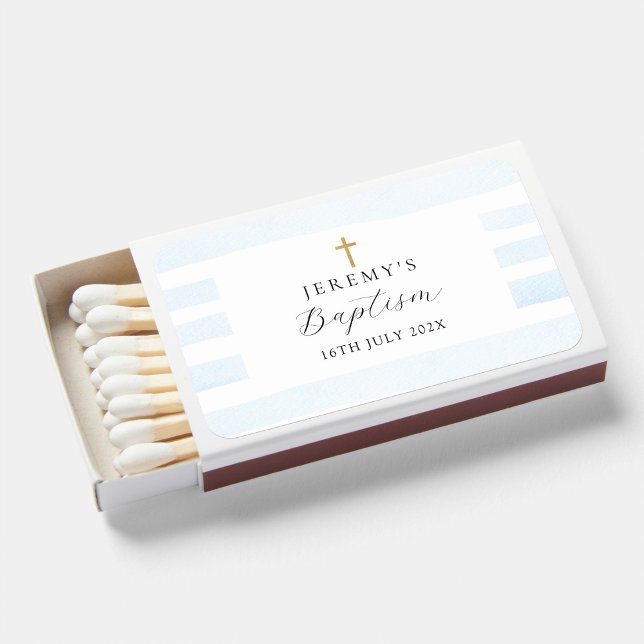 Blue Watercolor Stripes - Baptism Matchboxes (Creator Uploaded)