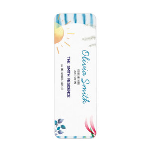 Blue Watercolor Stripes Coastal Boho Baby Shower  Label