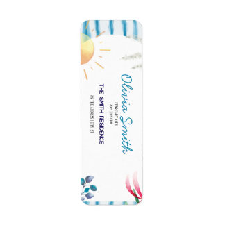 Blue Watercolor Stripes Coastal Boho Baby Shower Label
