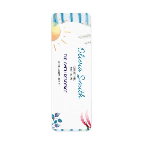 Blue Watercolor Stripes Coastal Boho Baby Shower  Label