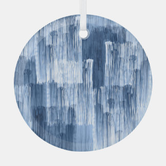 Blue Watercolor Stripes: Geometric Pattern Glass Ornament