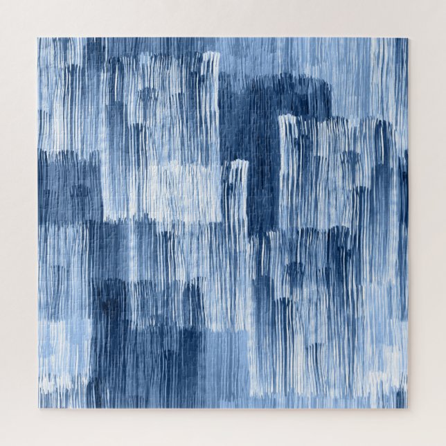 Blue Watercolor Stripes: Geometric Pattern Jigsaw Puzzle (Vertical)