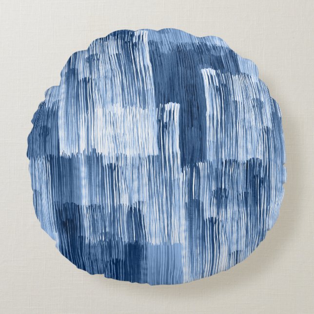 Blue Watercolor Stripes: Geometric Pattern Round Pillow (Front)