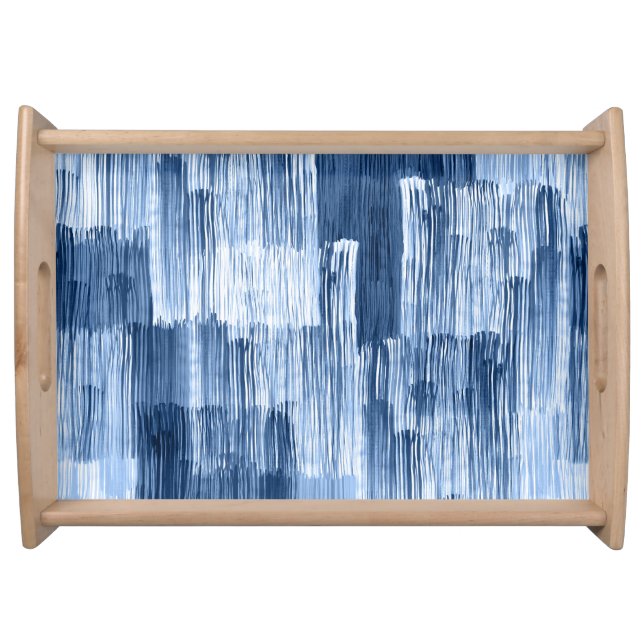 Blue Watercolor Stripes: Geometric Pattern Serving Tray (Front)