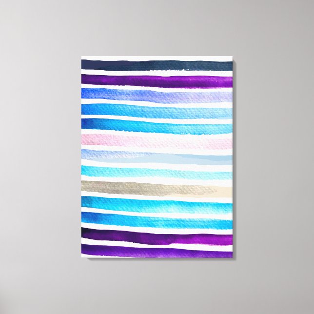 Blue watercolor stripes hand painted canvas print (Front)