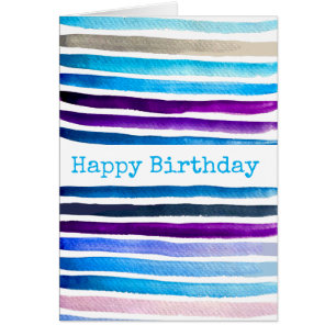 Blue watercolor stripes hand painted cards