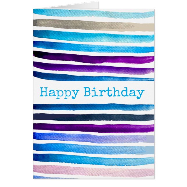 Blue watercolor stripes hand painted cards (Front)