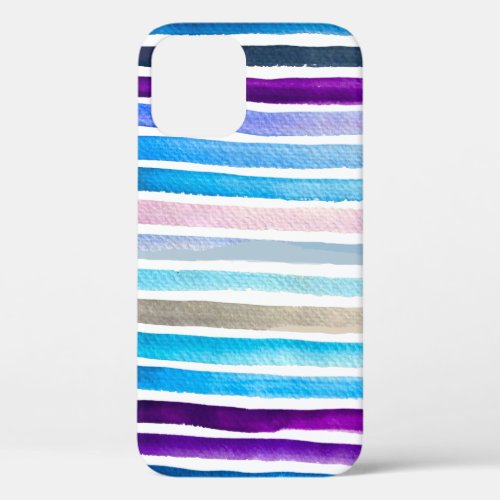 Blue watercolor stripes hand painted iPhone 12 case