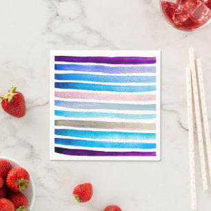 Blue watercolor stripes hand painted napkins