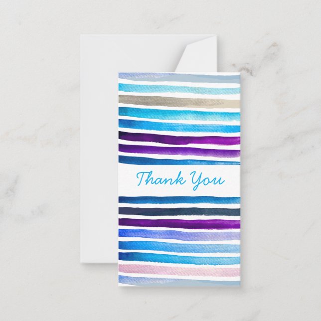 Blue watercolor stripes hand painted note card (Front)