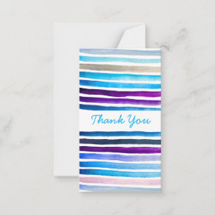 Blue watercolor stripes hand painted note card