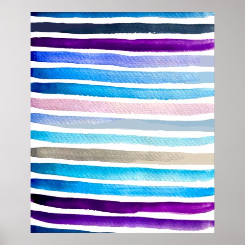 Blue watercolor stripes hand painted poster