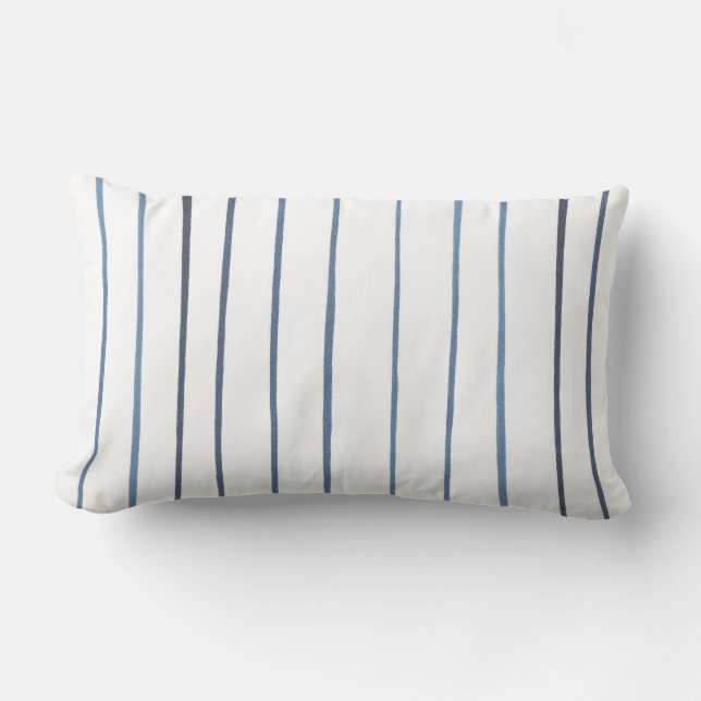 Blue Watercolor Stripes Lumbar Pillow (Front)