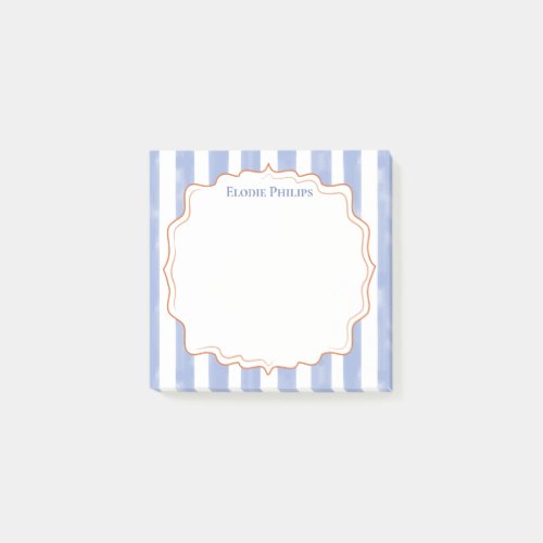 Blue Watercolor Stripes Orange Wavy Frame Post-it Notes