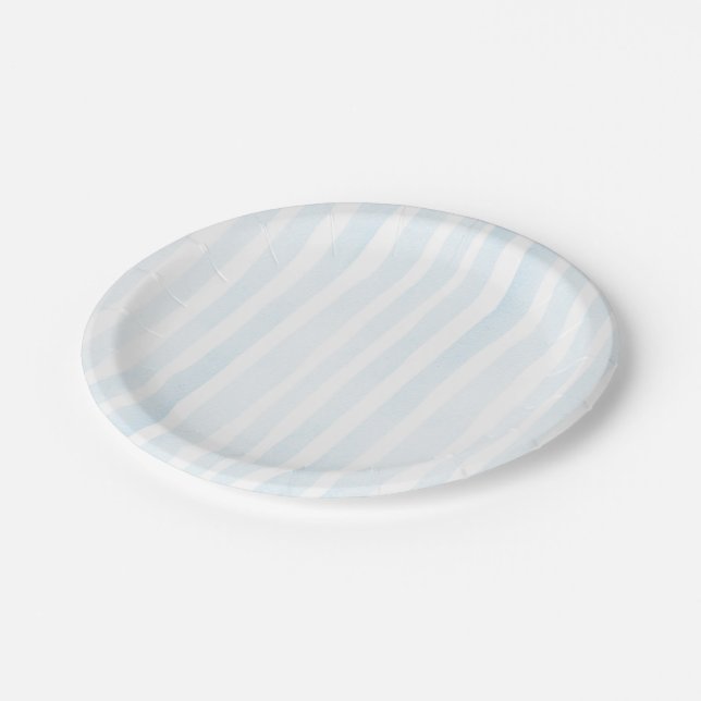 Blue Watercolor Stripes Paper Plates (Angled)
