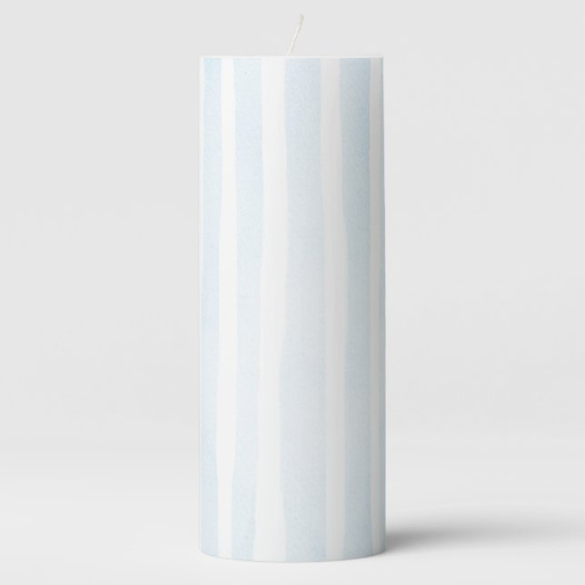 Blue Watercolor Stripes Pillar Candle (Front)
