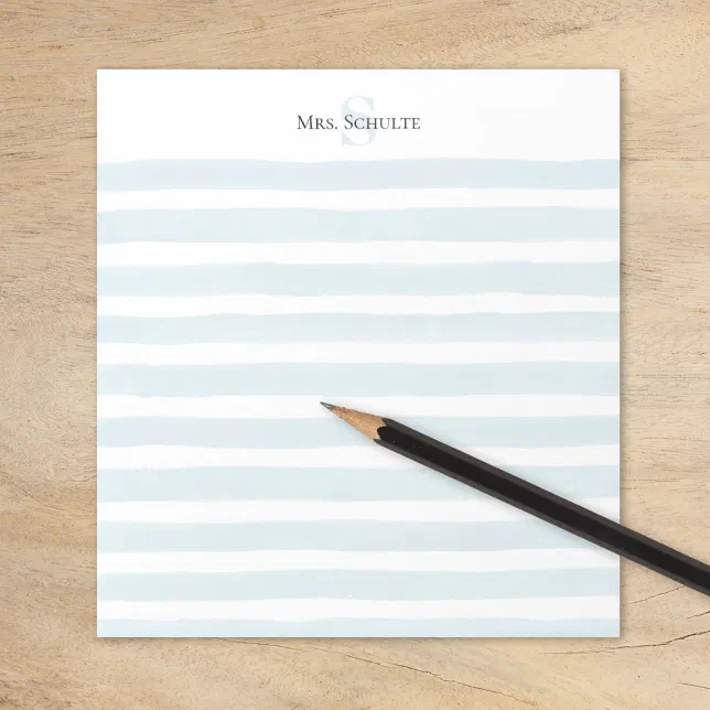 Blue Watercolor Stripes Teacher Name Monogram Notepad | Zazzle