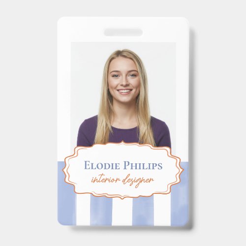 Blue Watercolor Stripes Wavy Frame Add Name Badge