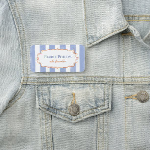Blue Watercolor Stripes Wavy Frame Add Name Tag