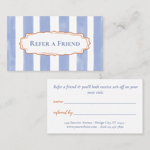 Blue Watercolor Stripes Wavy Frame Referral Card