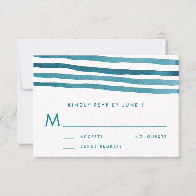 Blue Watercolor Stripes Wedding RSVP Card (Front)