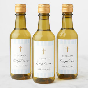 Blue Watercolor Stripes Wine Label