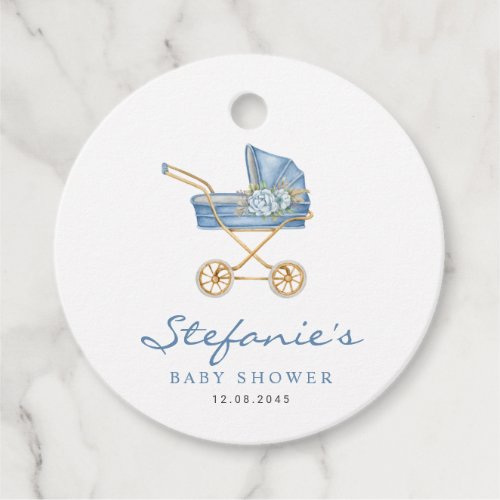 Blue Watercolor Stroller Its a Boy Baby Shower Favor Tags