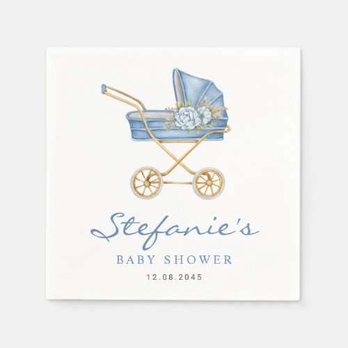 Blue Watercolor Stroller Its a Boy Baby Shower Napkins