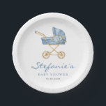 Blue Watercolor Stroller It's a Boy Baby Shower Paper Plates<br><div class="desc">Invite guests to your event with these customizable baby shower paper plates. It features a watercolor illustration of a baby stroller with floral accents. Personalize by adding your details. These blue baby shower paper plates are perfect for It's a Boy baby shower.</div>