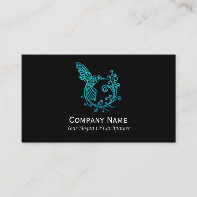 Blue Watercolor Stylized Hummingbird Business Card (Front)