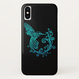 Blue Watercolor Stylized Hummingbird iPhone X Case