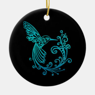 Blue Watercolor Stylized Hummingbird Ceramic Ornament