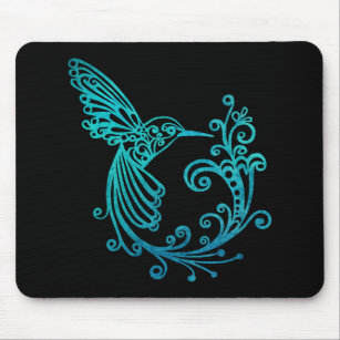 Blue Watercolor Stylized Hummingbird Mouse Pad