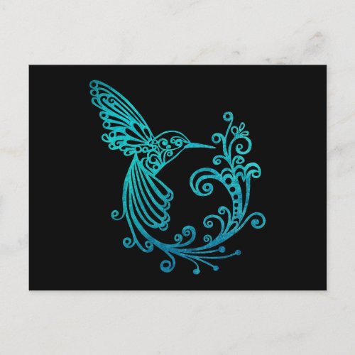 Blue Watercolor Stylized Hummingbird Postcard