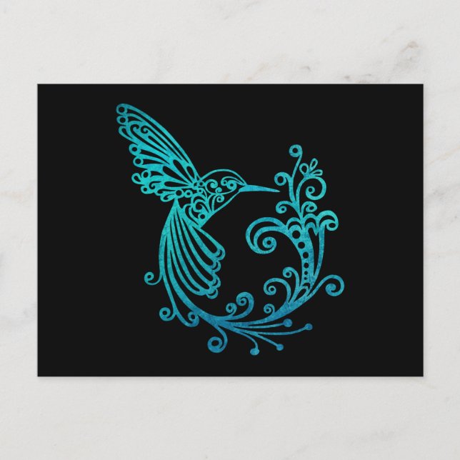Blue Watercolor Stylized Hummingbird Postcard (Front)