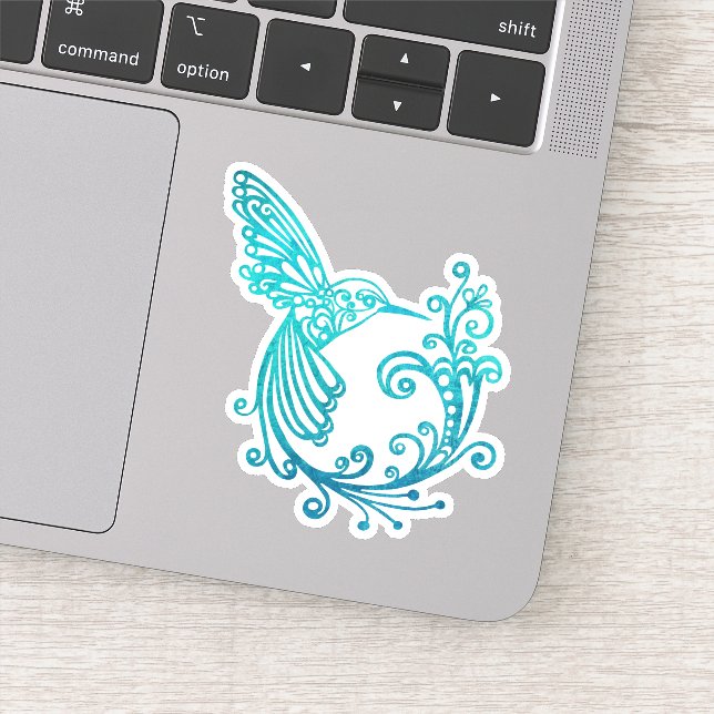 Blue Watercolor Stylized Hummingbird Sticker (Detail)