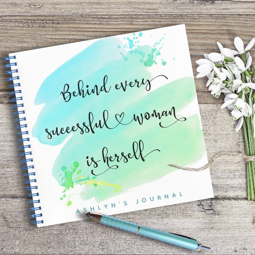 Blue Watercolor Successful Woman Script Gratitude Notebook