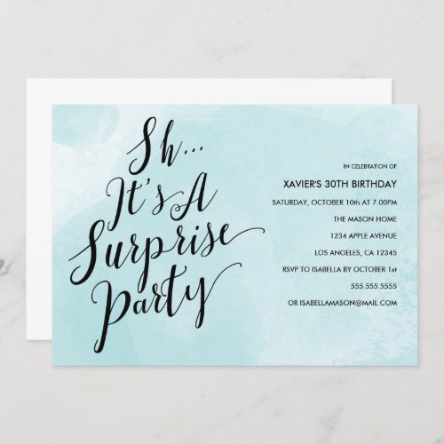 Blue Watercolor Surprise Party Invitation